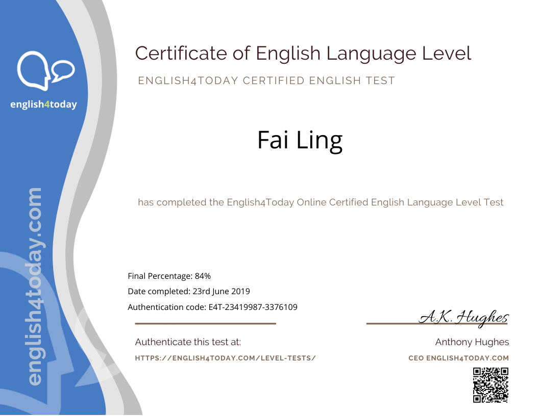 Standard Level Test plus Certificate 2